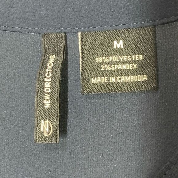 New Directions Women's Rolled Up Sleeve Split Neck Blouse Navy Blue Size Medium - Picture 2 of 6